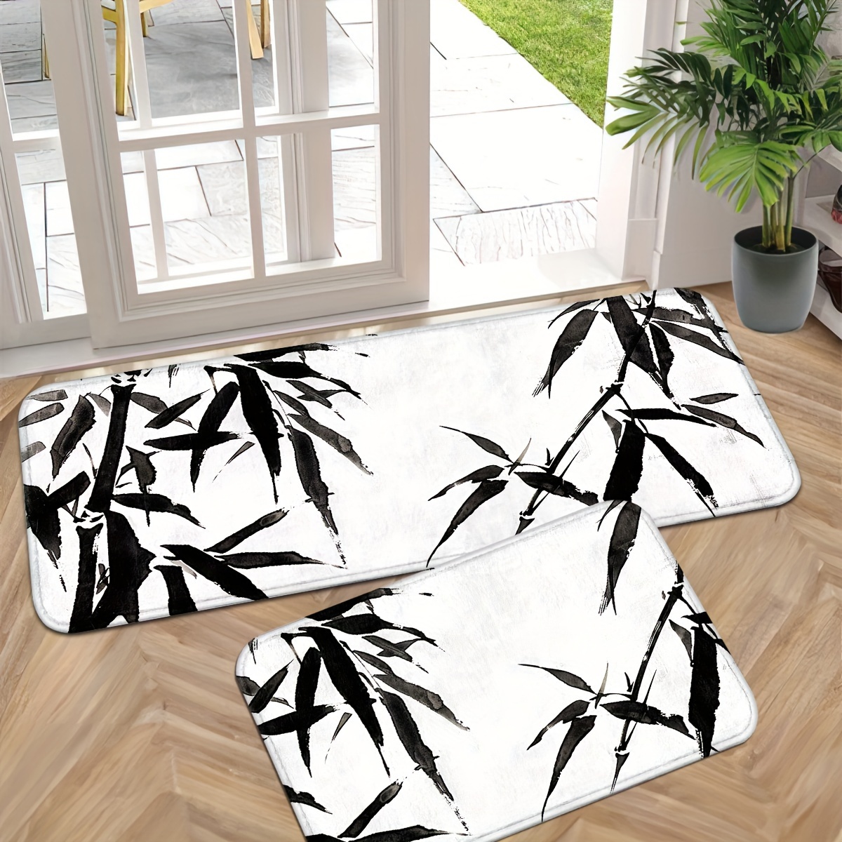 

Traditional Ink Bamboo Dragon Pattern Entryway Doormat, Machine Washable Rug, Indoor Outdoor Rug, Front Porch Door Mat, Easy To Clean Entry Carpet, Kitchen Washroom And Bath Room Carpet