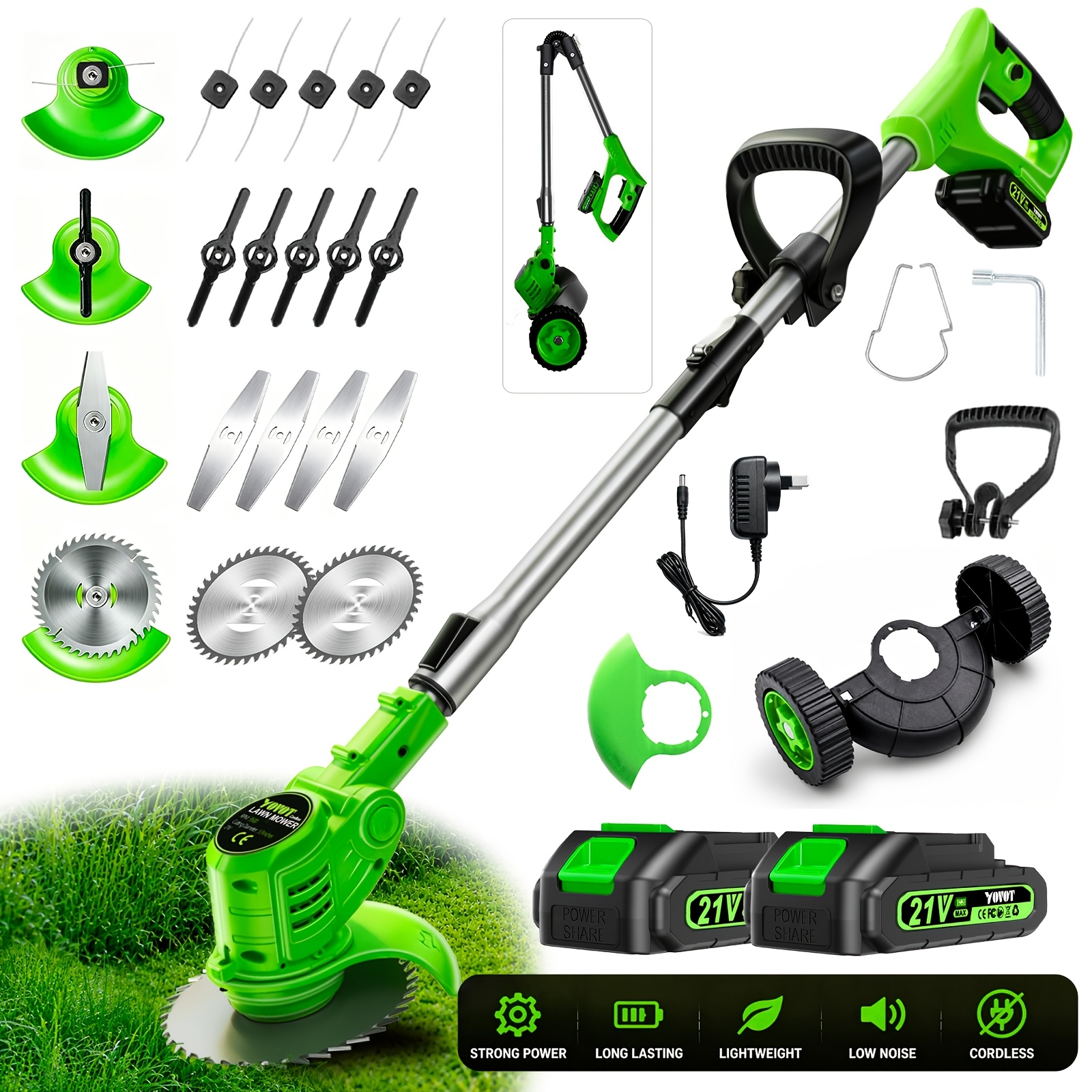 TEMU Electric Weed Battery Powered 21v, 4-in-1 Brush Cutter/string Trimmer/grass Trimmer/lawn Mower/whipper Snipper, Lightweight Edger Weed Trimmer