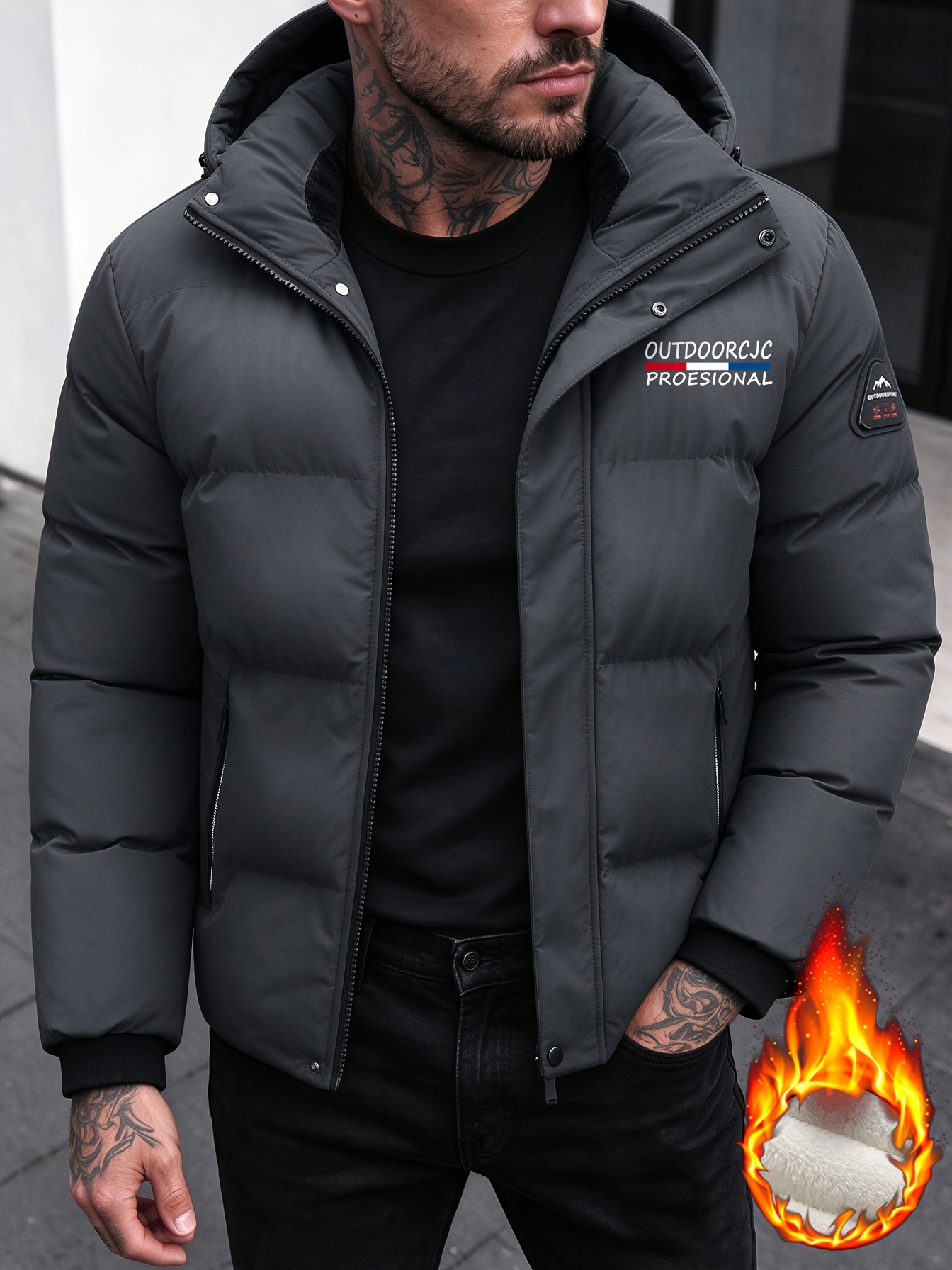 Men's Winter Hooded Jacket, Plush Warm and Thick Parka