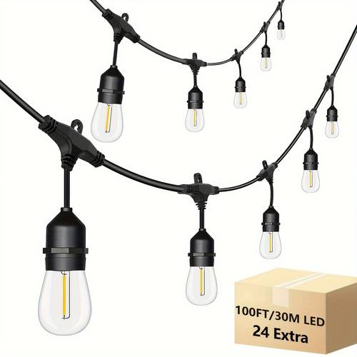 50 100 ft string lights dimmable hanging lights 12 24 proof s14 led edison bulbs for cafes shopping malls restaurants bookstores libraries street venues lighting led indoor outdoor string lights ip44 for businesses