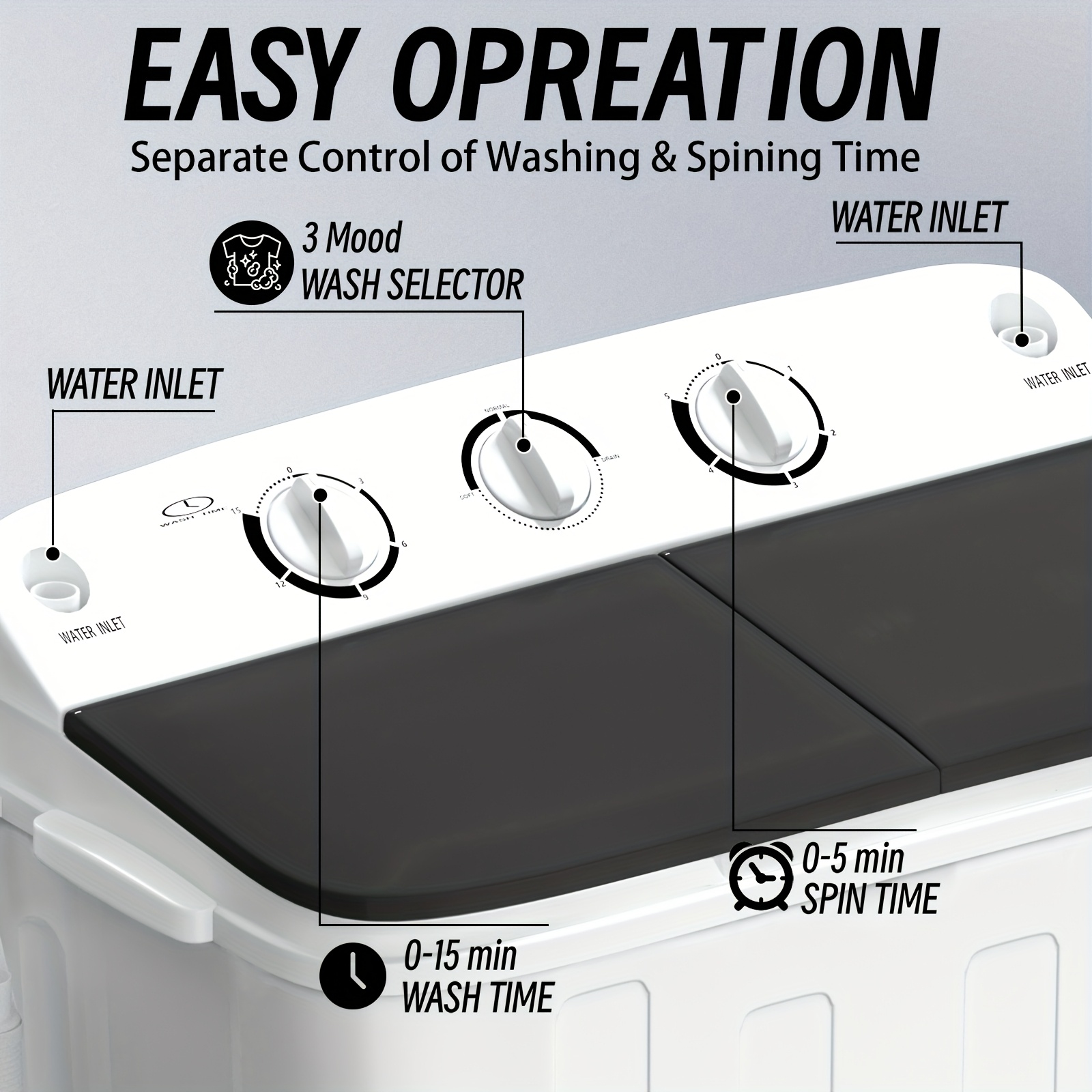 19lbs Capacity Compact Mini PortableDouble Drum Washer Free 7 Hangers And 1Drying Rod - Saves Space, 1300RPM, Saves Energy AndTakes Care Of Your Clothes - Great for Smallloads, Camping And Caravanning!