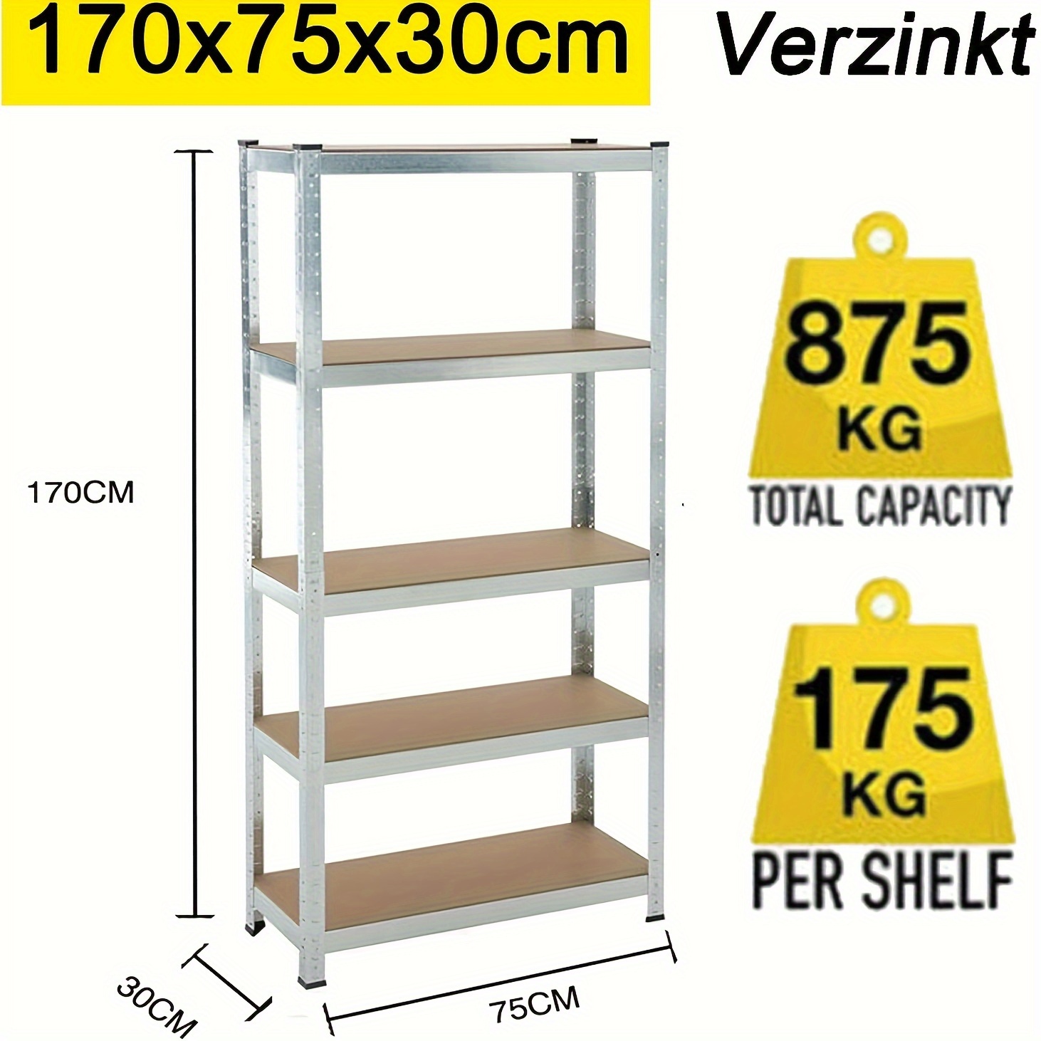 TEMU Garage Shelving Units, Heavy Duty 5 Tier Boltless Unit Adjustable Metal Shelf Racking Storage Rack Home Workshop Shed Office, 875kg Capacity,