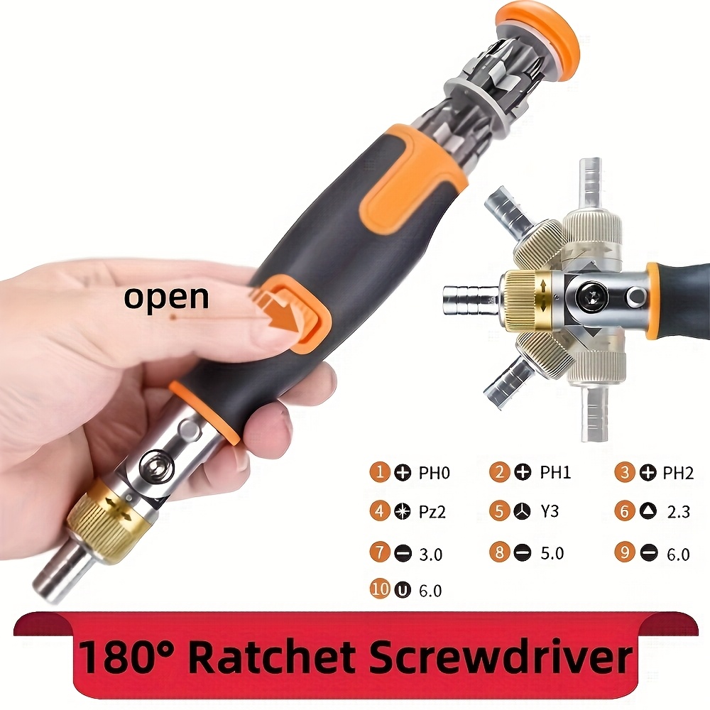 

1pc Multifunctional Ratchet Screwdriver, & Head, Right-hand Thread, Steel Construction, Home Hardware Tool