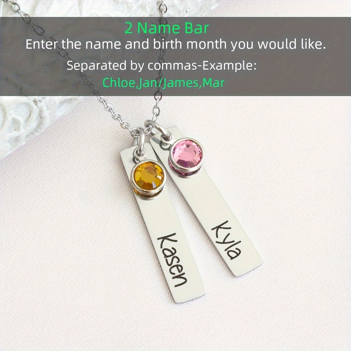 TEMU Personalized Birthstone Necklace For Mom And Grandma: Custom Engraved Names On 304 Stainless Steel With User-selected Stone Colors - Perfect Gift For Mother's Day Or Any Occasion