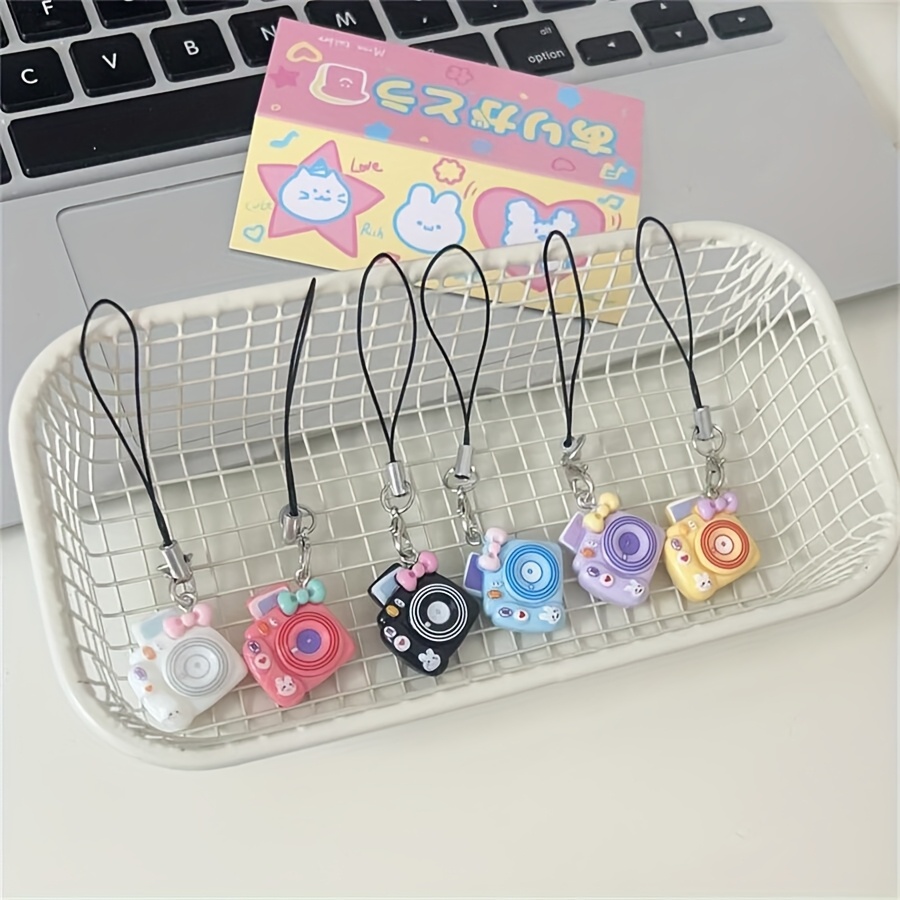 6pcs Cartoon Mini Macaron Camera Charm Phone Strap Cute Accessory Gift For Couples And