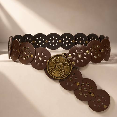 1pc boho brown ladies belt waist seal retro do old bronze color carved hollow round metal air eye rivet stitching matching skirt pants suitable for parties parties festivals