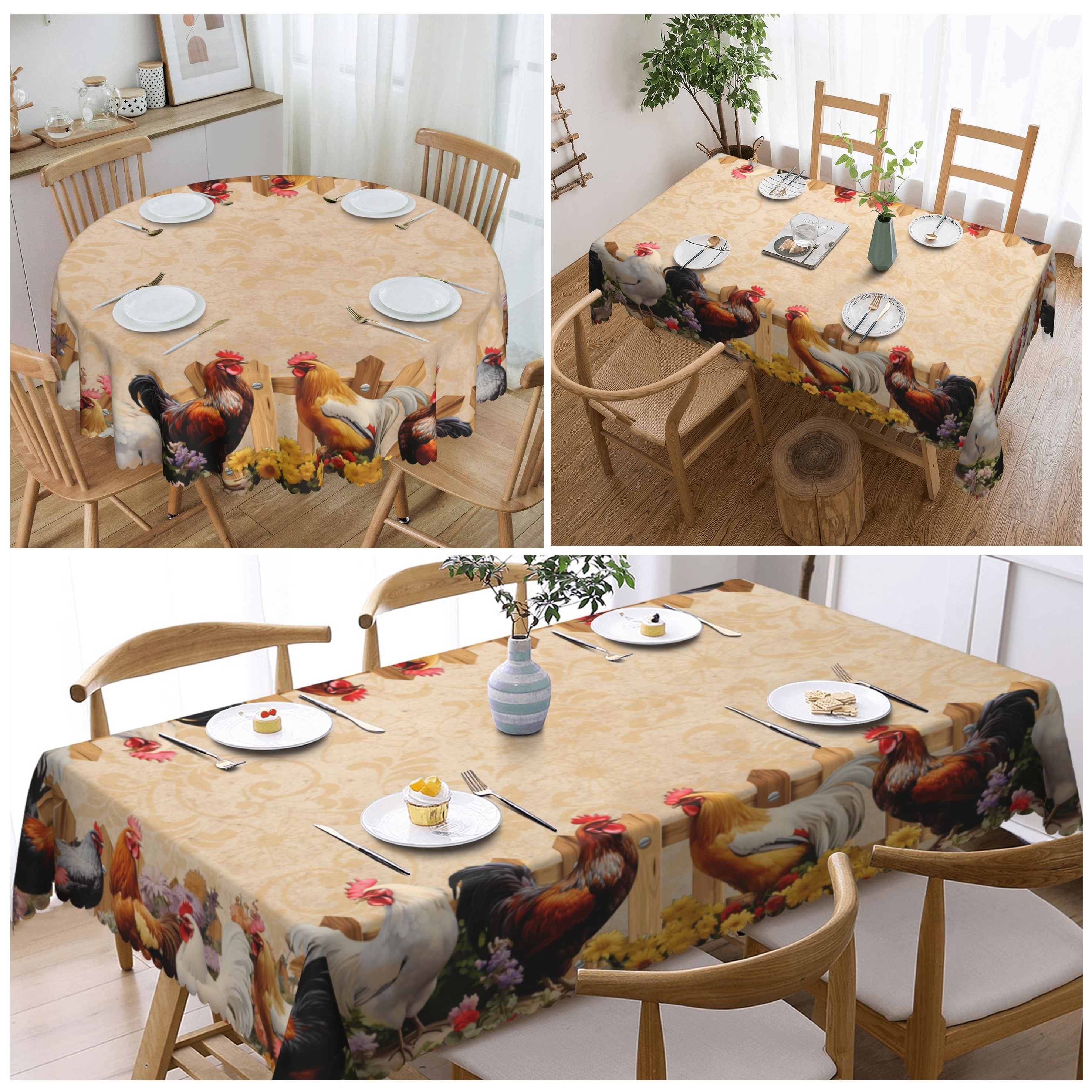 

1pc Table Cloth, Vintage Stain Resistant Rooster Tablecloth, Waterproof And Oilproof Table Cloth, Washable Polyester Chicken Table Cover, For Kitchen, Dining, Picnic And Party Decor, Home Supplies