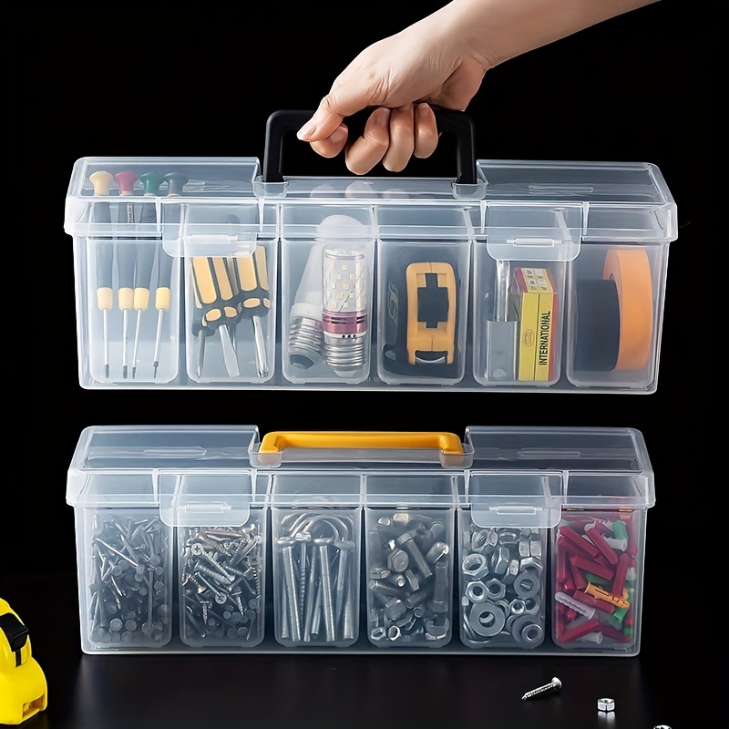 

Portable Transparent Toolbox With Large Capacity & Multi-compartment Storage For Screws And Nuts - Ideal For Electricians & Diy Enthusiasts, Desk & Drawer Organizer For Home Storage