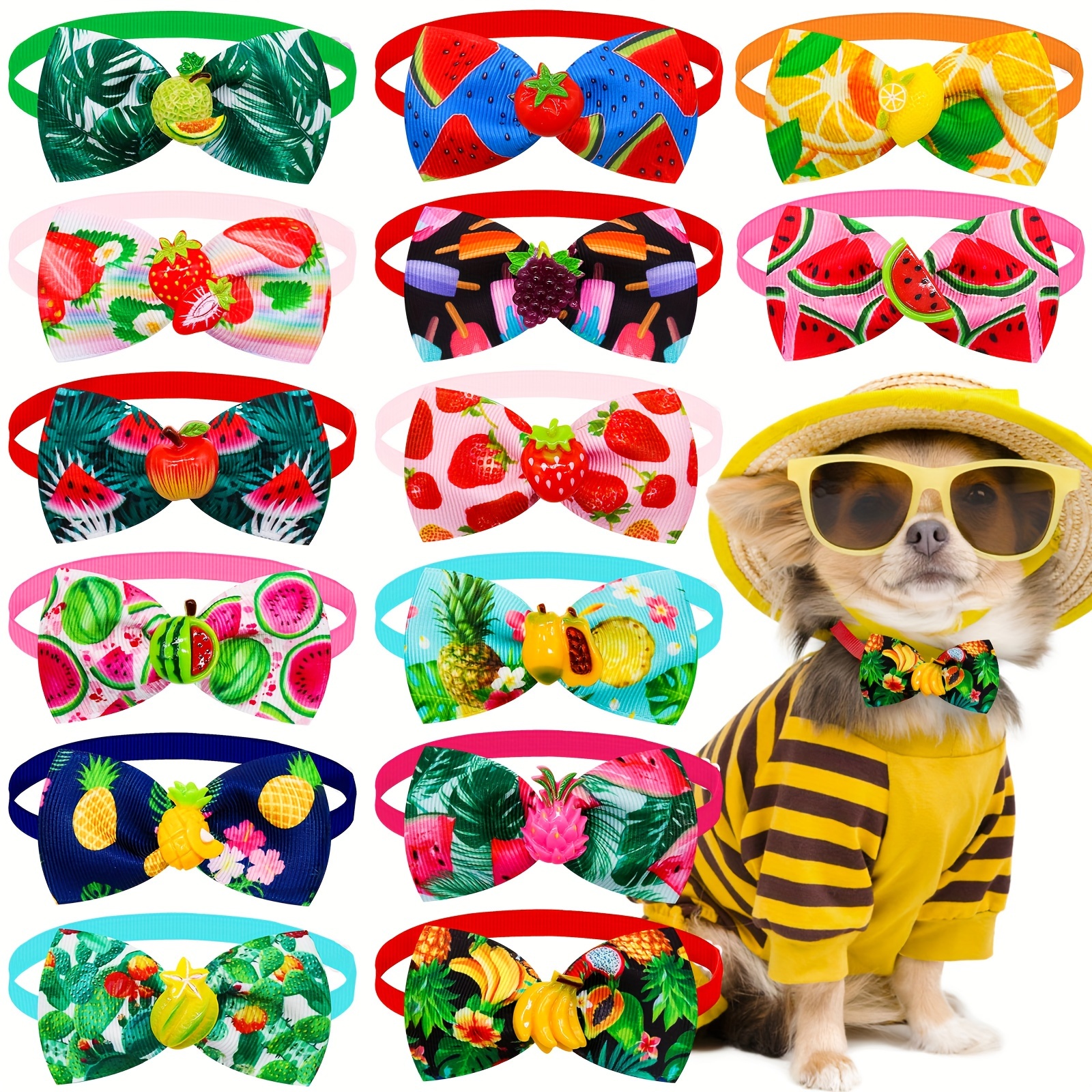 

10pcs Assorted Varieties Dog Bowties, Spring Fruit Style Bow Tie Collar, For Dogs Grooming Accessories