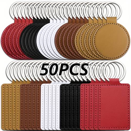 Artikelbild 50 stücke premium synthetik-leder schlüsselanhänger-set – rechteckige und runde rfid-halter für laserschneiden/ , großpackung ideal als geschenk zum vatertag oder firmenfest