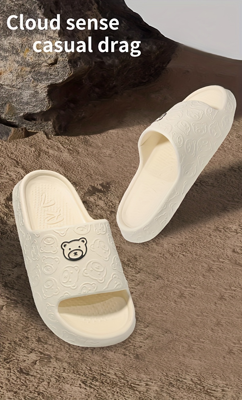 1 Pair EVA Slippers for Couples, Cartoon Bear Design, Comfortable Non-Slip Thick Sole, All-Season Casual Home Bathroom Sandals, Hand Washable, House Slippers
