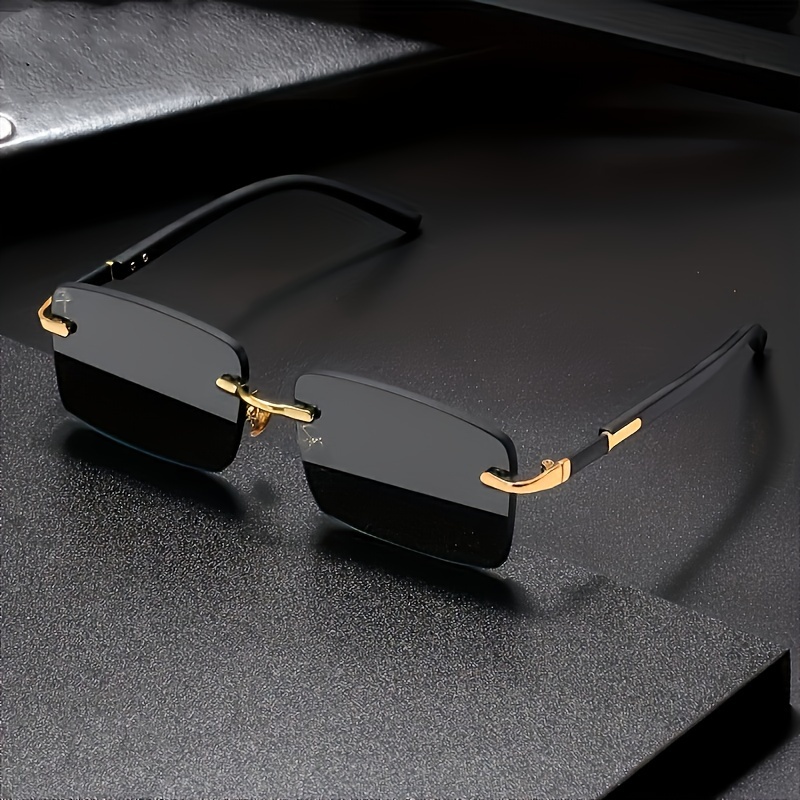 

Men' Square Rimless Fashion Glasses With Golden Accents - Hip Hop Fashion, Retro Design, Mirror Lens For Outdoor & Party Wear