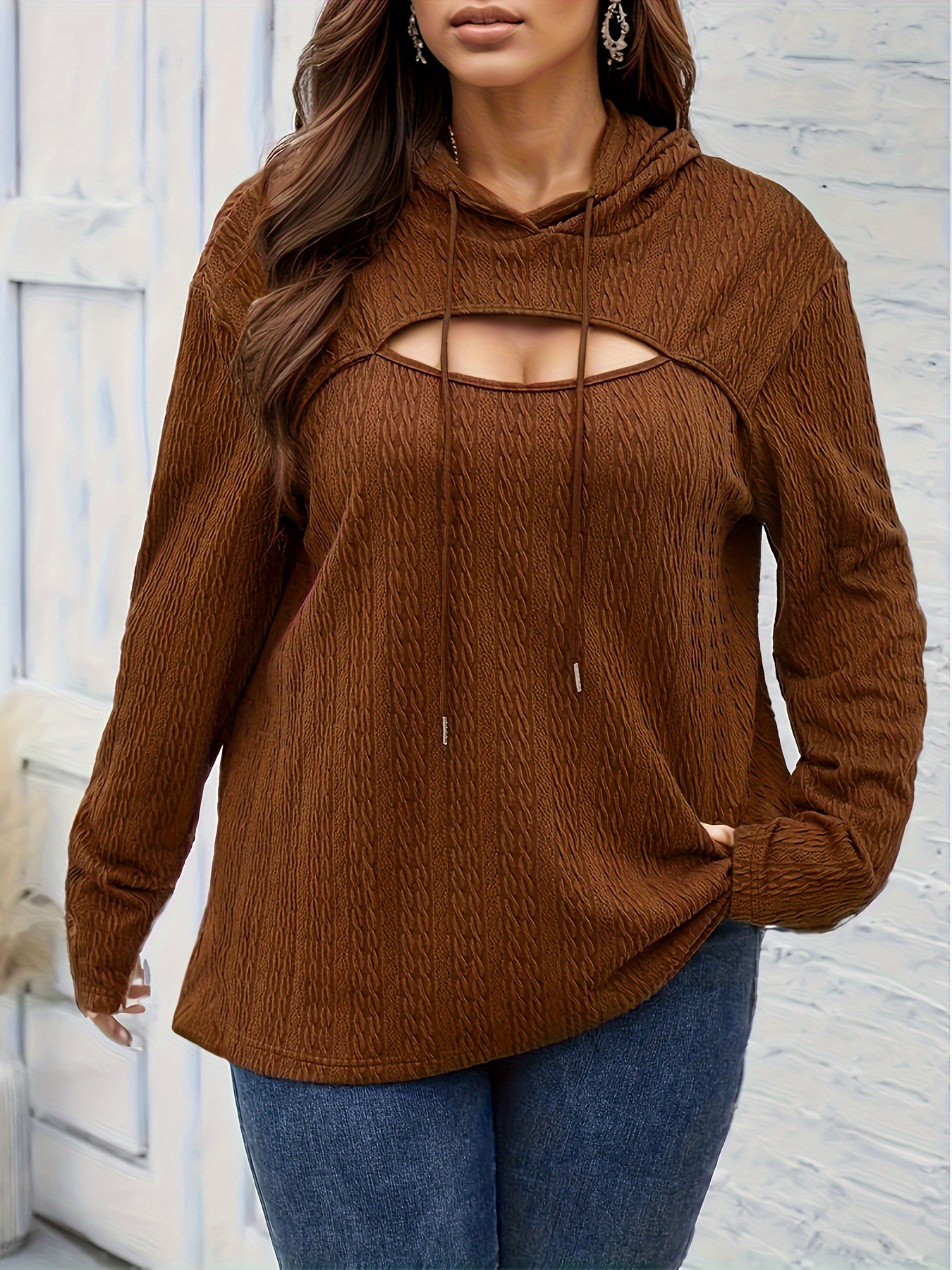 Kapuze Elegante Sweatjacke Damen Plus Size Casual Strick Hoodie