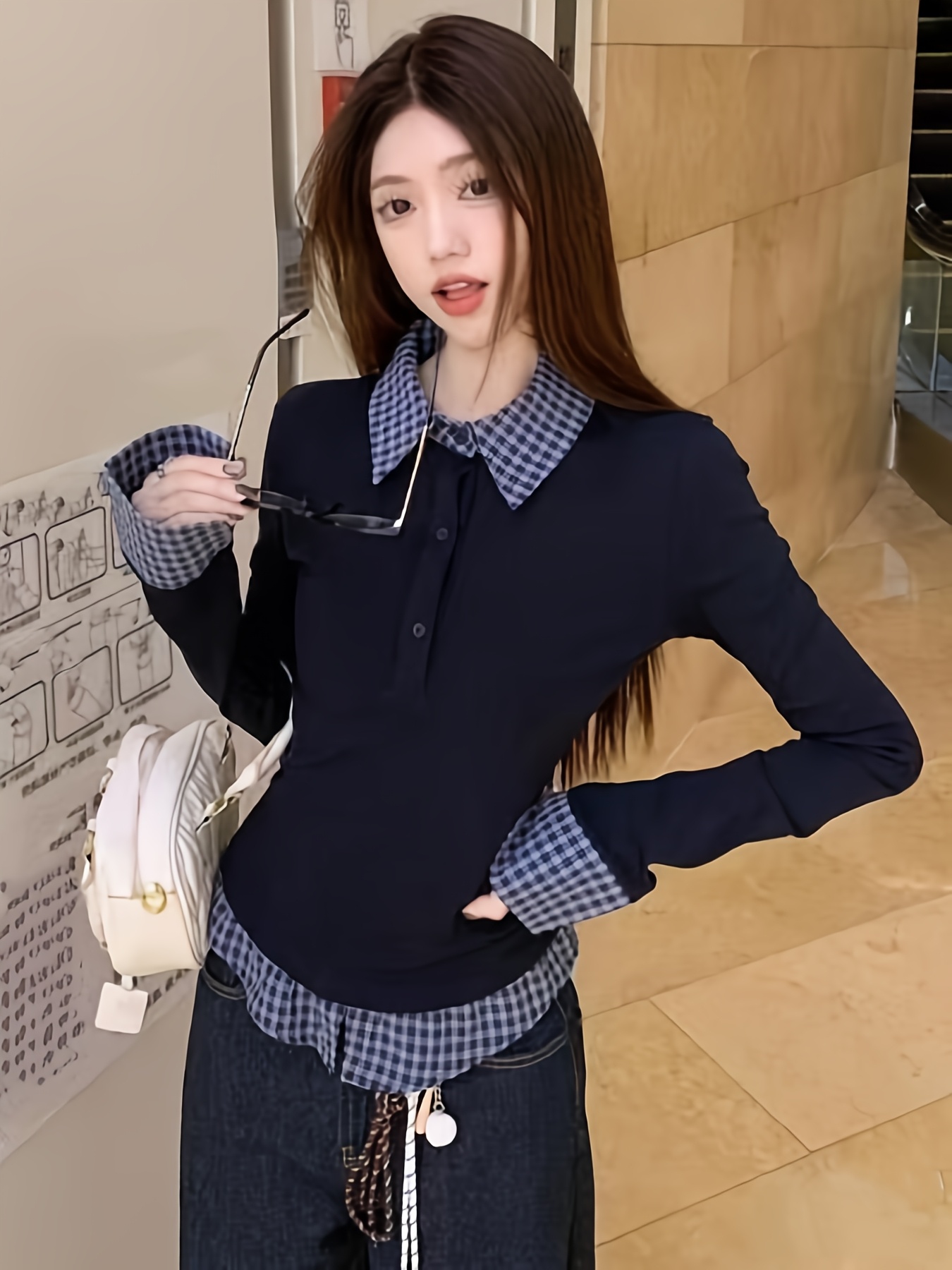 womens fit plaid collar long sleeve t shirt stylish Temu United