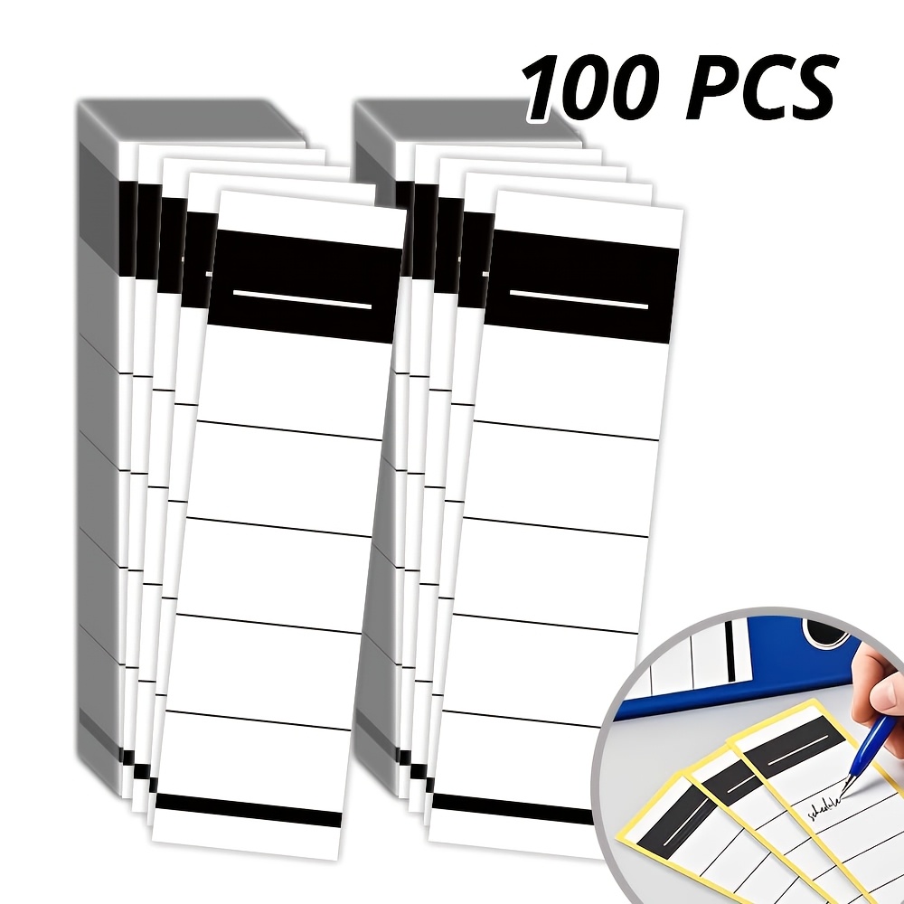 E-shop Packung mit 100 weißen selbstklebenden Etikettenaufklebern, passend für Ringordner, Standardgröße, geeignet für handschriftliche Markierungen,
