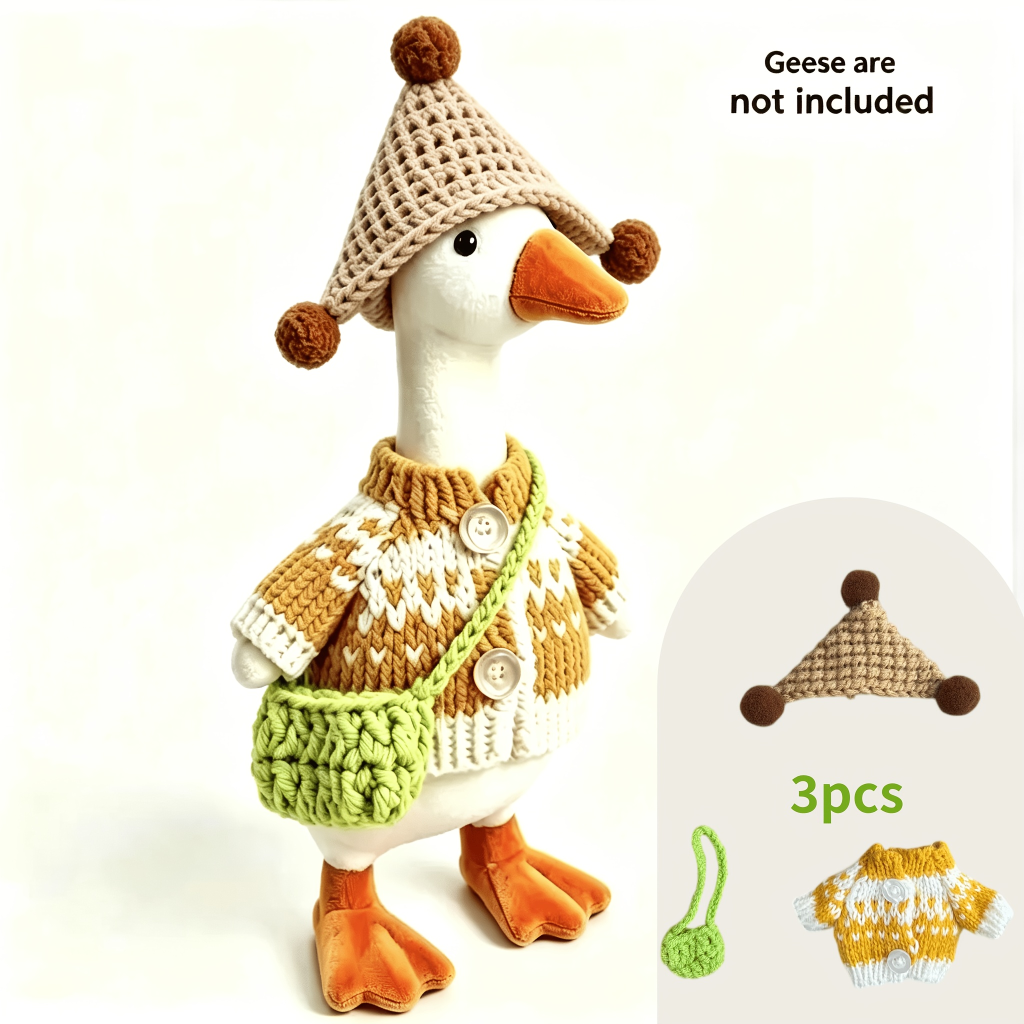 TEMU Ensemble d'Oies de Bureau de 7 Pouces Style Bohème - Costume de Reptile et d', Inclut un Chapeau Tricoté à Pompon, une Veste à Boutons d'Œuf, un