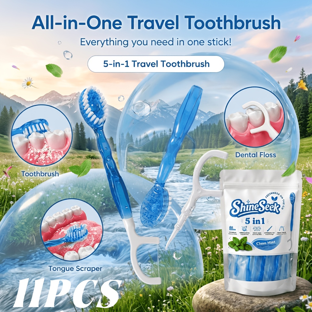 11pcs 5-In-1 Multifunctional Toothbrush Care Kit with Mint Flavor