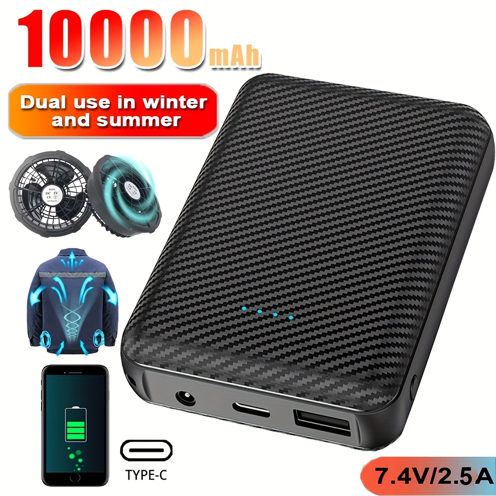 TEMU Batería Externa Portátil de 10000Mah DC7.4V, Cargador, Fuente de Alimentación, Batería para Teléfono, Chaqueta Calefactora, Chaleco, Ropa