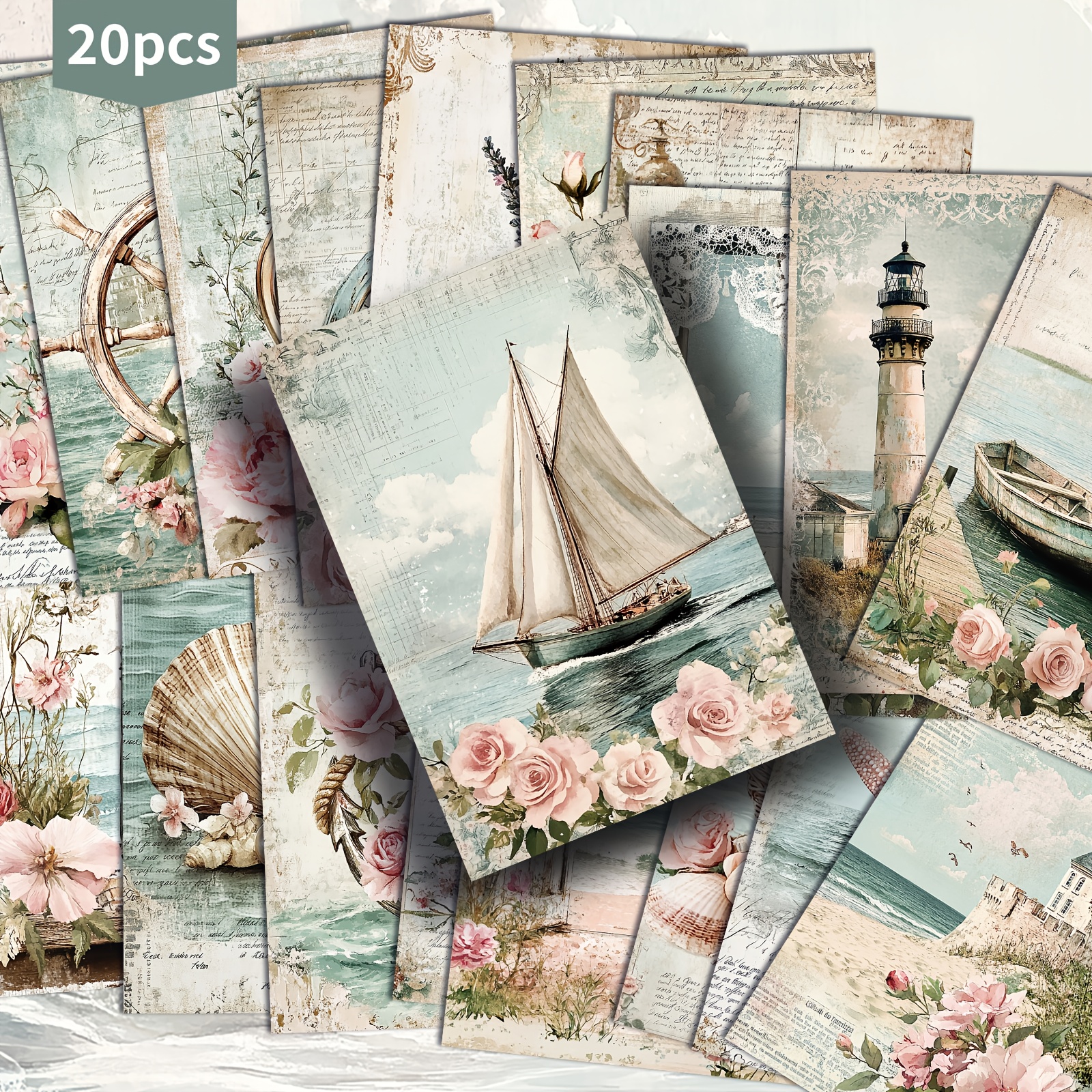 TEMU Set Of 20 Retro Seaside Postcards Featuring Sailboats And - 4x6 Inches. Ideal For Vintage Junk Journals, Classic Pinup Illustrations Make Great