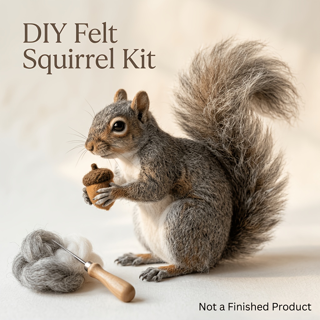 squirrel diy sheep wool needle felting kit     set of handmade materials with     by step instructions beginners can create felt ornaments with ease a thoughtful gift for multiple occasions for friends