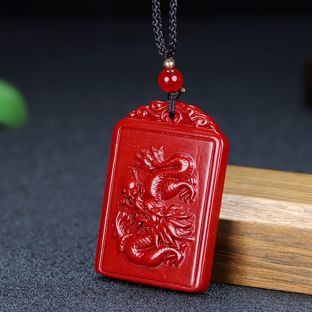 Natural Raw Cinnabar Phoenix Pendant Necklace, Tibetan Style
