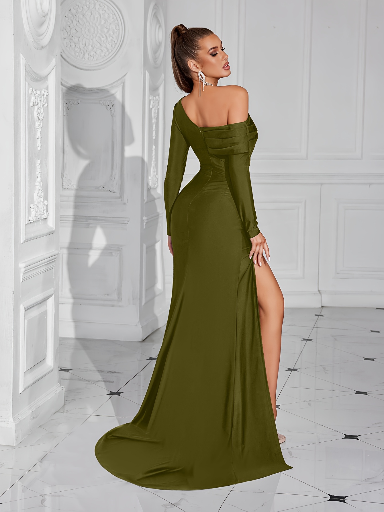 solid color single shoulder long sleeve split front party - Temu Germany