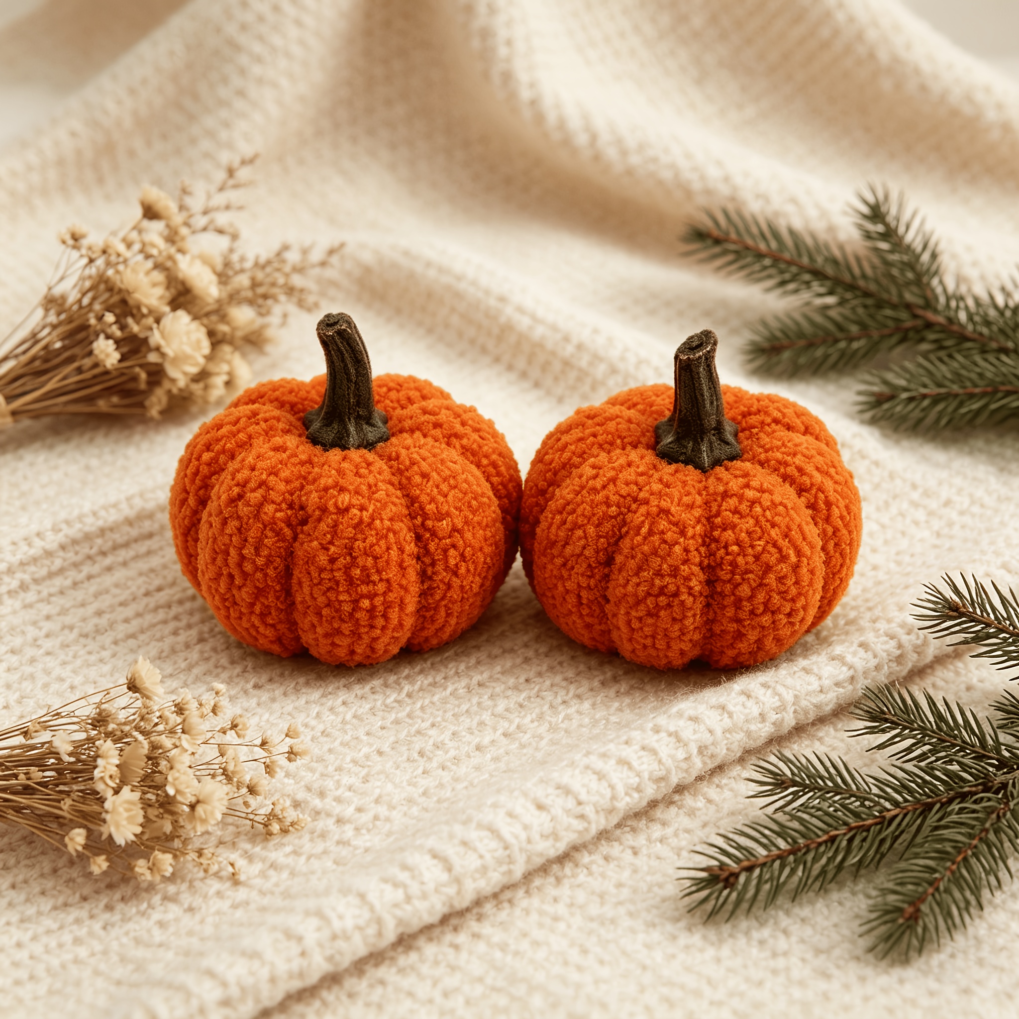 TEMU Orange Teddy Fleece Pumpkin Mini Ornaments - 2-pack, Festive Halloween Atmosphere Decor, Ideal Gift For Halloween, Christmas, And Easter, This