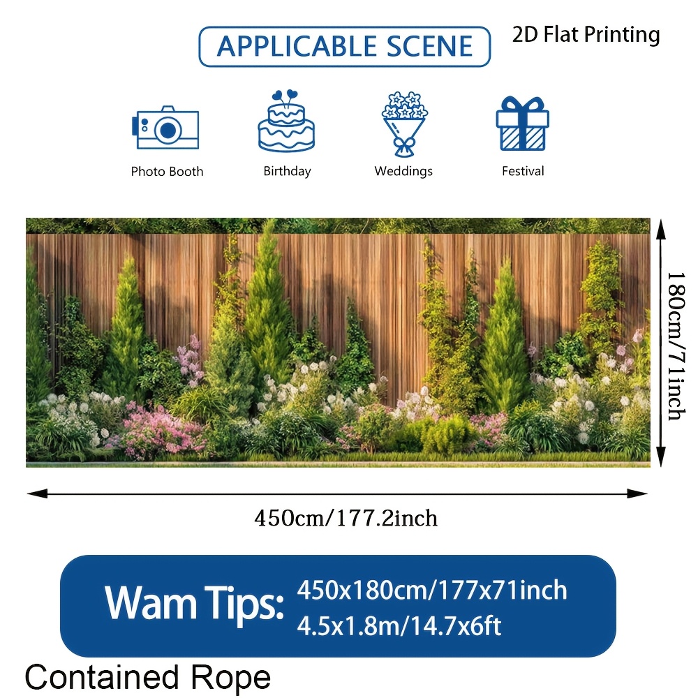 TEMU (2d Flat) 1pc Garden Plants And Wooden Fence Garage Door Banner, , Polyester Fiber, Suitable For Backyard, Poolside Screening, Patio Decoration,