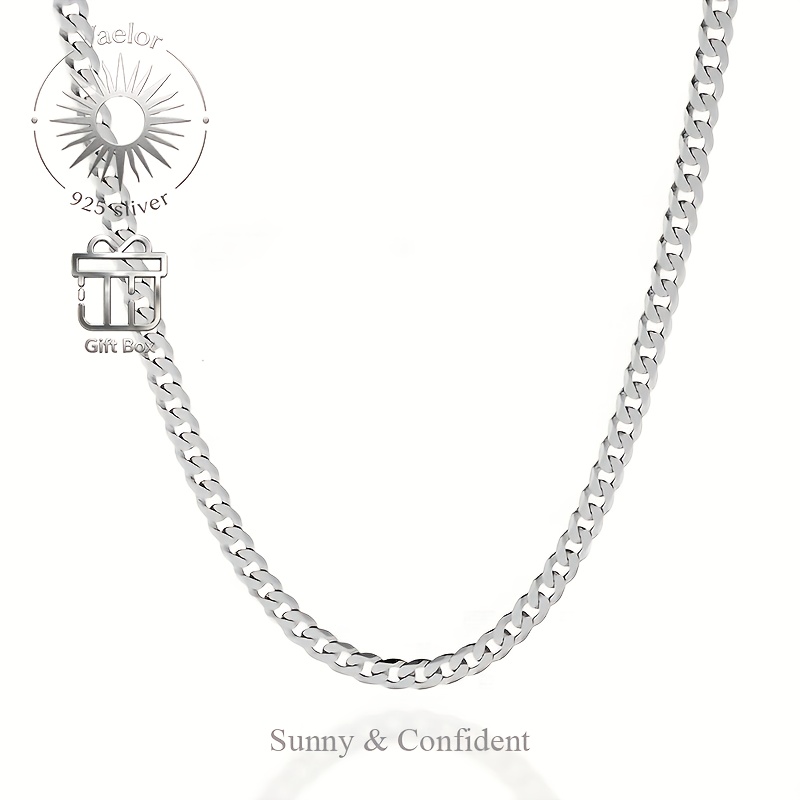 Image of 925 Silver Men's Necklace, Cuban Chain Necklace, , Low-key And Meaningful, Hypoallergenic, Valentine's Day Father's Day Christmas Gift, With Exquisite Gift Box Packaging