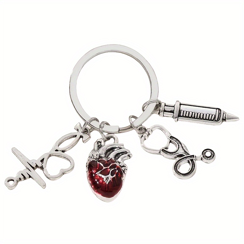 Keychain With Heart, Syringe, Stethoscope Pendant, Fashionable Classic Car Keychain, Package Accessories, Ideal Gift For Professionals