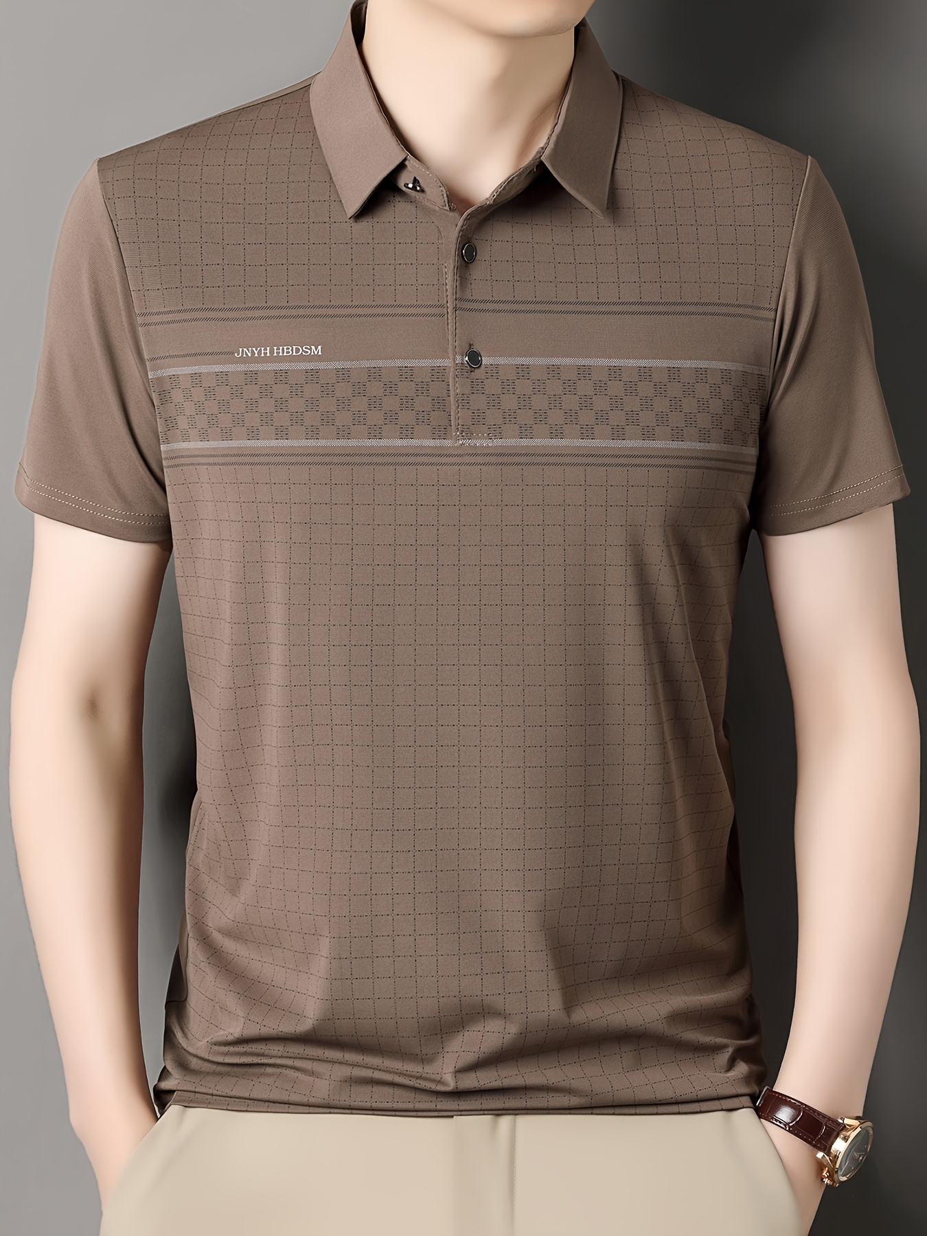 summer mens business casual collared short sleeve t shirt shirt top details 6