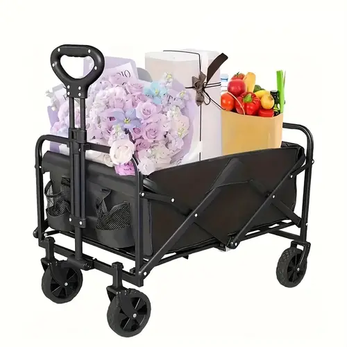 folding trolley heavy duty portable outdoor with 360 all terrain wheels side pockets and large capacity ideal for lawn gardening beach sports camping fishing and barbecue