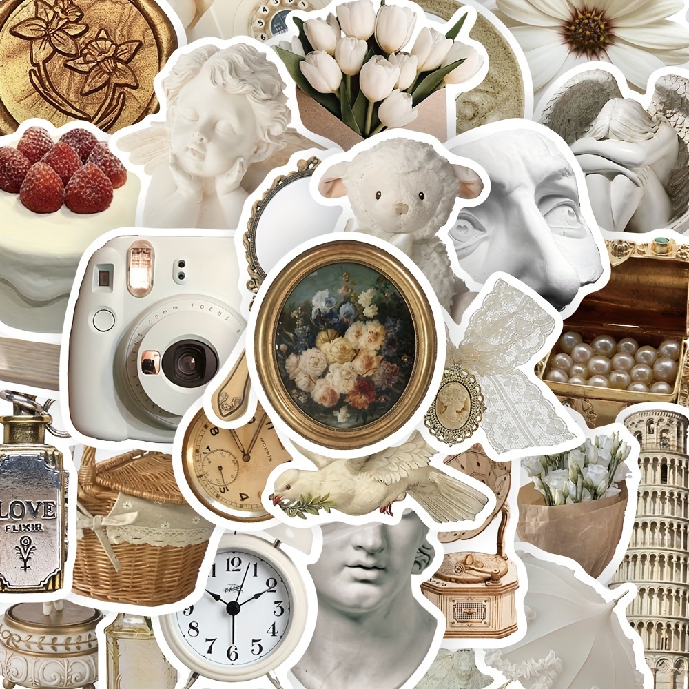 Image of 50pcs Of White Gentle-style Stickers, High-aesthetic Decorative Stickers For Phone Cases, Laptops, Notebooks, And Cups
