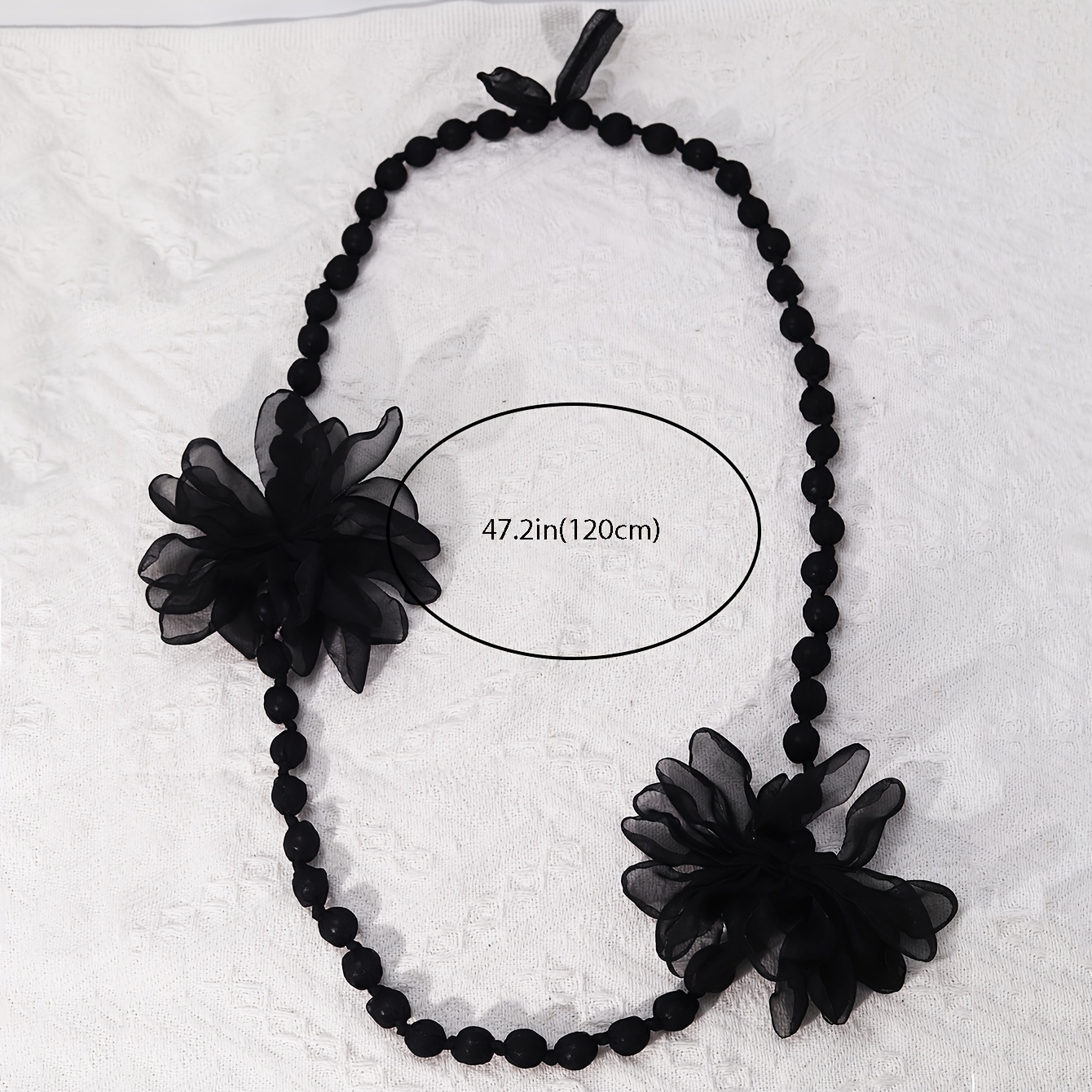 Women's Handmade Woven Long Necklace with Fabric Flower