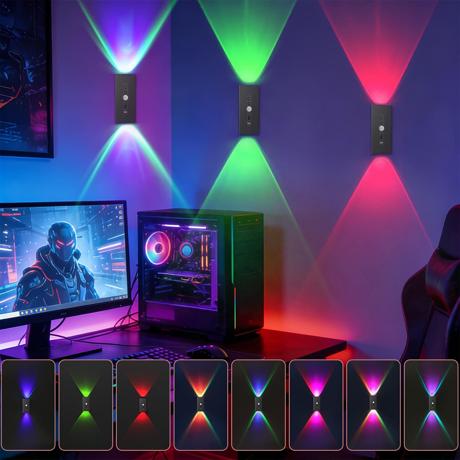 2/4 Stück Magnetische LED Bewegungsmelder Wandleuchte, Dimmbar 8 Farben, RGB Warmes Orange Leuchten, Geeignet für Deko Schlafzimmer, Wohnzimmer, Küchen, Bars, Treppen, Spielzimmer, Korridore und Partys, Korridor- USB/Batteriebetrieben, Nachtlicht Dekoration