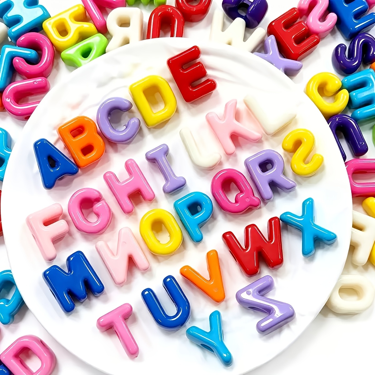 TEMU 172pcs Perles Lettres en Acrylique Coloré de Haute Qualité à Grand Trou, Couleurs et Lettres Mélangées, Perles Décoratives Anglaises, Adaptées