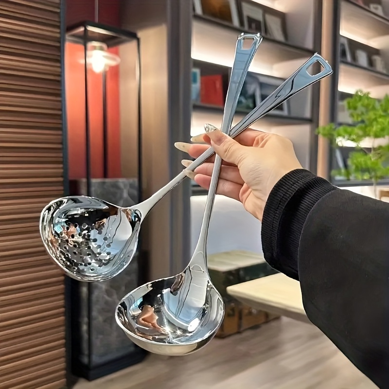 Juego de 2 Cucharas de Sopa de Acero Inoxidable con Mango Largo, Duraderas para Cocina y Hotpot, Fáciles de Limpiar para Uso Doméstico y en Restaurantes