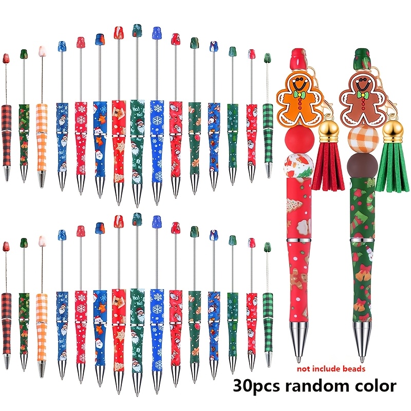 TEMU 30pcs Random Color Christmas Beadable Pens Plastic Black Ink Ballpoint Pens Cute Diy Making Kit Beaded Pens For Students Office School Supplies