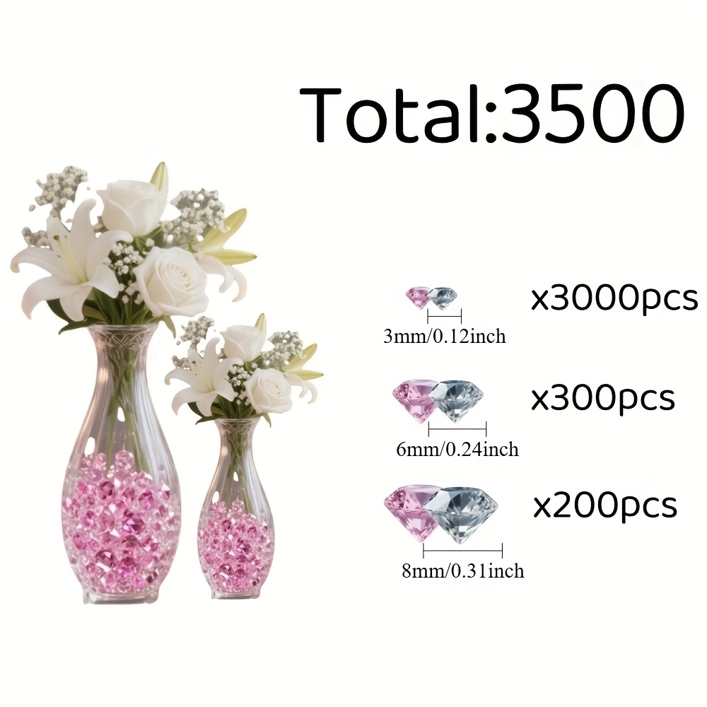 TEMU 3500 piezas de diamantes falsos, rosas y transparentes en múltiples tamaños, ideales para decoración de jarrones, hogar, , manualidades, fiestas