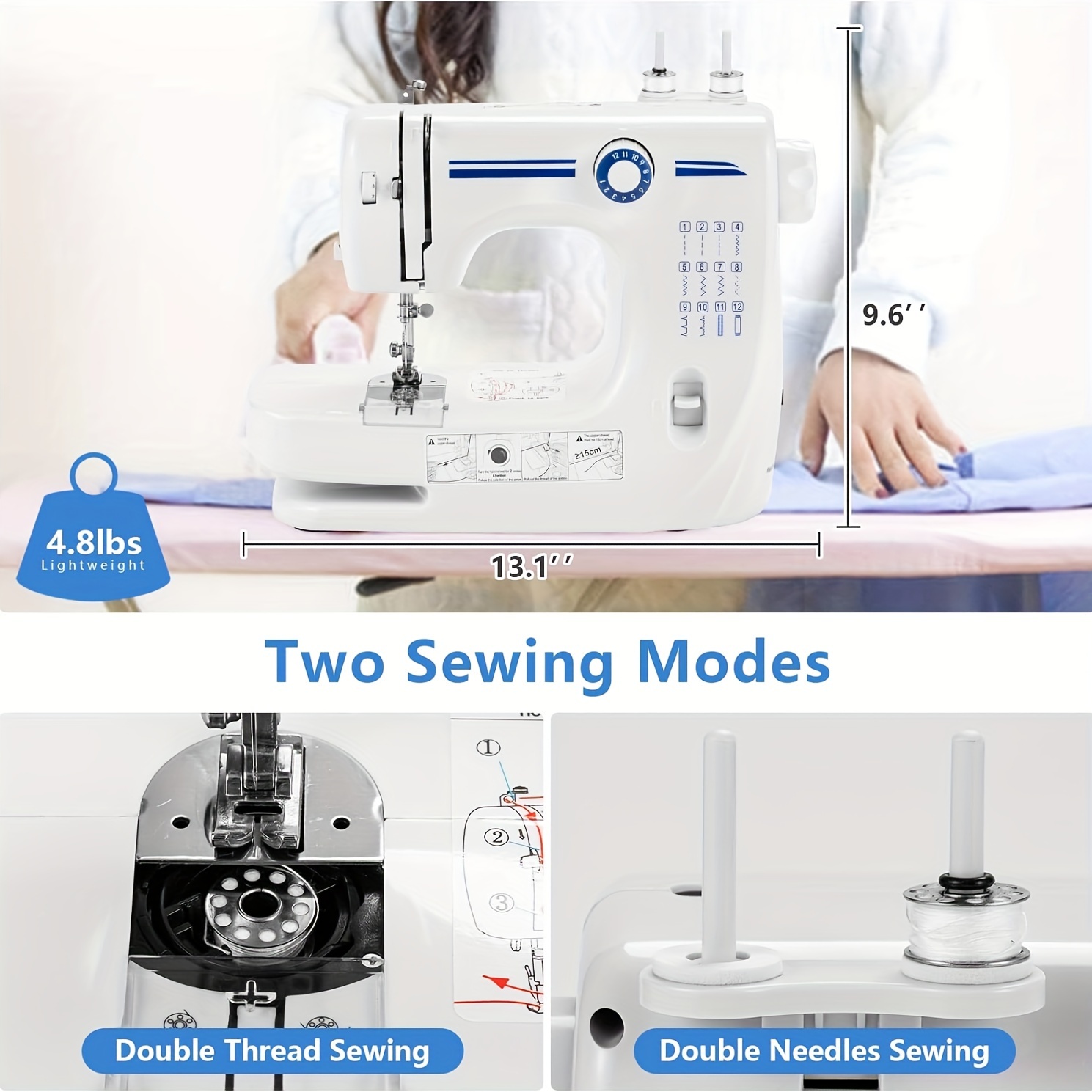TEMU Sewing Machine, Sewing Machine For Beginners, Portable Sewing Machine Electric Portable For Beginners, 12 Built- Dual With Foot Pedal And Sewing