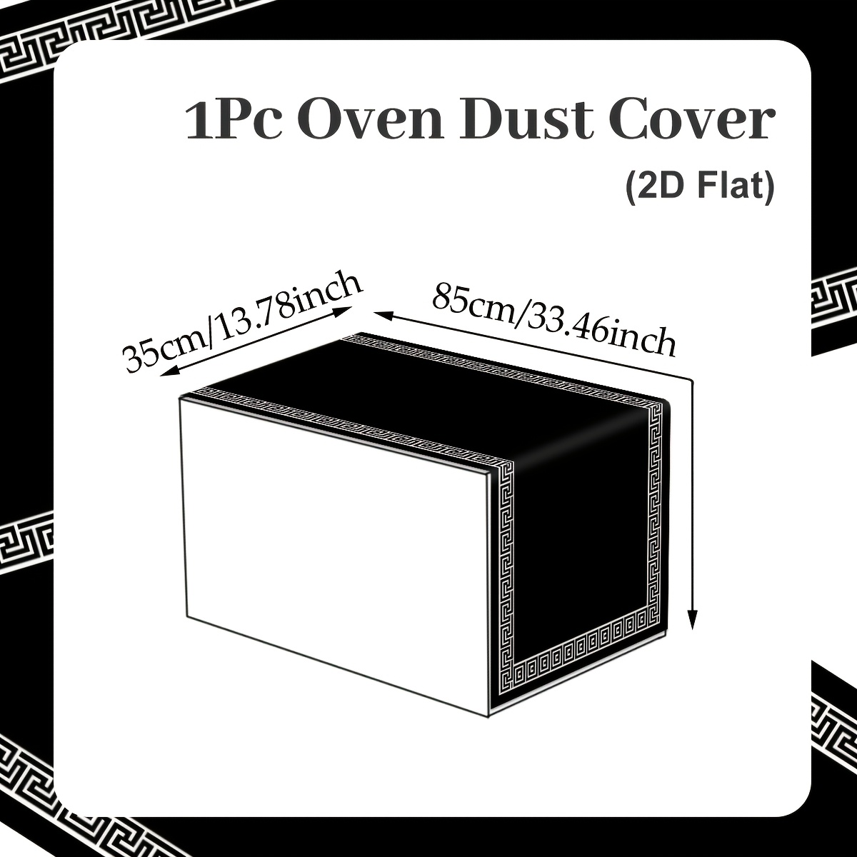 TEMU 2d Flat, 1pc, Microwave Oven Additions, Black Vintage Frame Microwave Oven Dust Cover, Greek Key Border Pattern Dust Protection Cover, Appliance