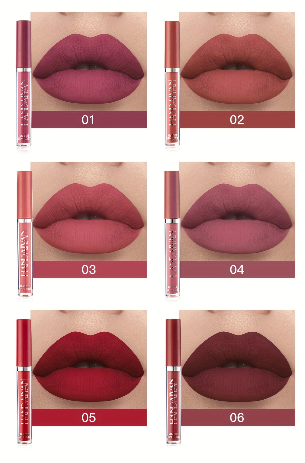 6 pcs matte liquid lipstick set long lasting non stick waterproof suitable for all skin types   red hues details 5