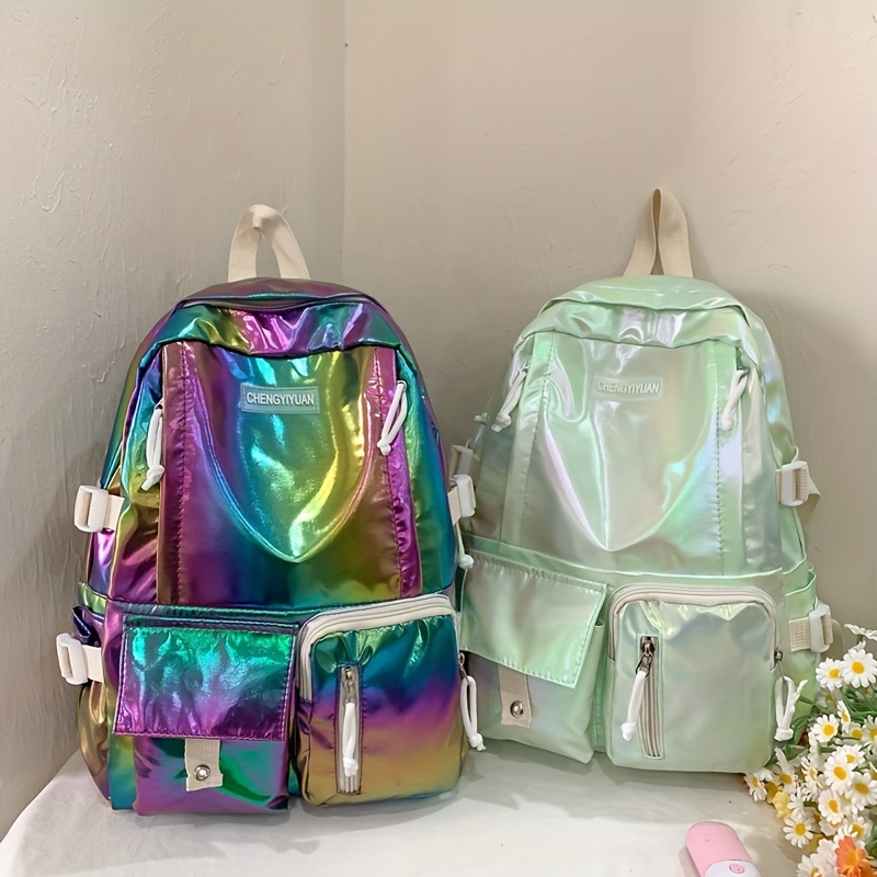 

Gradient Colors Multi Pockets Backpacks With Laptop Compartment, Adjustable Shoulder Straps Waterproof Knapsacks For Men & Women