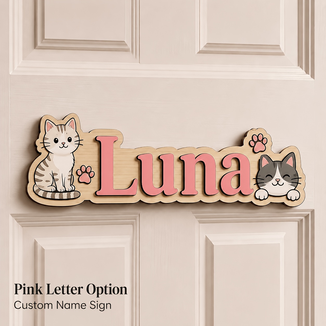 TEMU 2d Flat, Personalized Custom 1pc Wooden Kitten Name Door Sign, 25cm 3d Cat-themed Home Wall Decor, Laser-cut Wooden Plaque With Double-layered