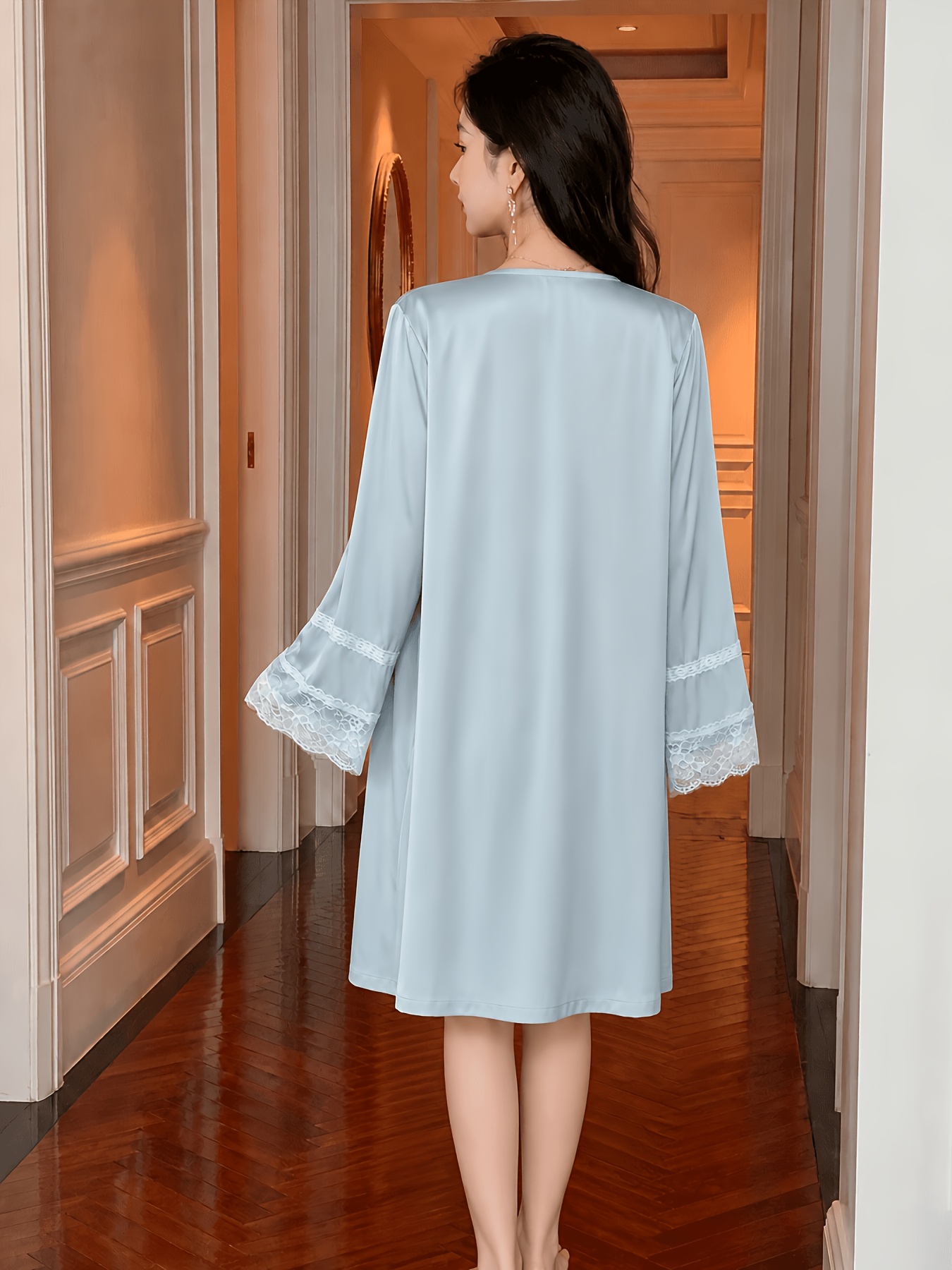 ladies satin nightwear dress 2pcs womens sleepwear set summer lace trimmed v 1=handle1=Nightstand=richmond-ridged-2-drawer-bedside-table-sage-green