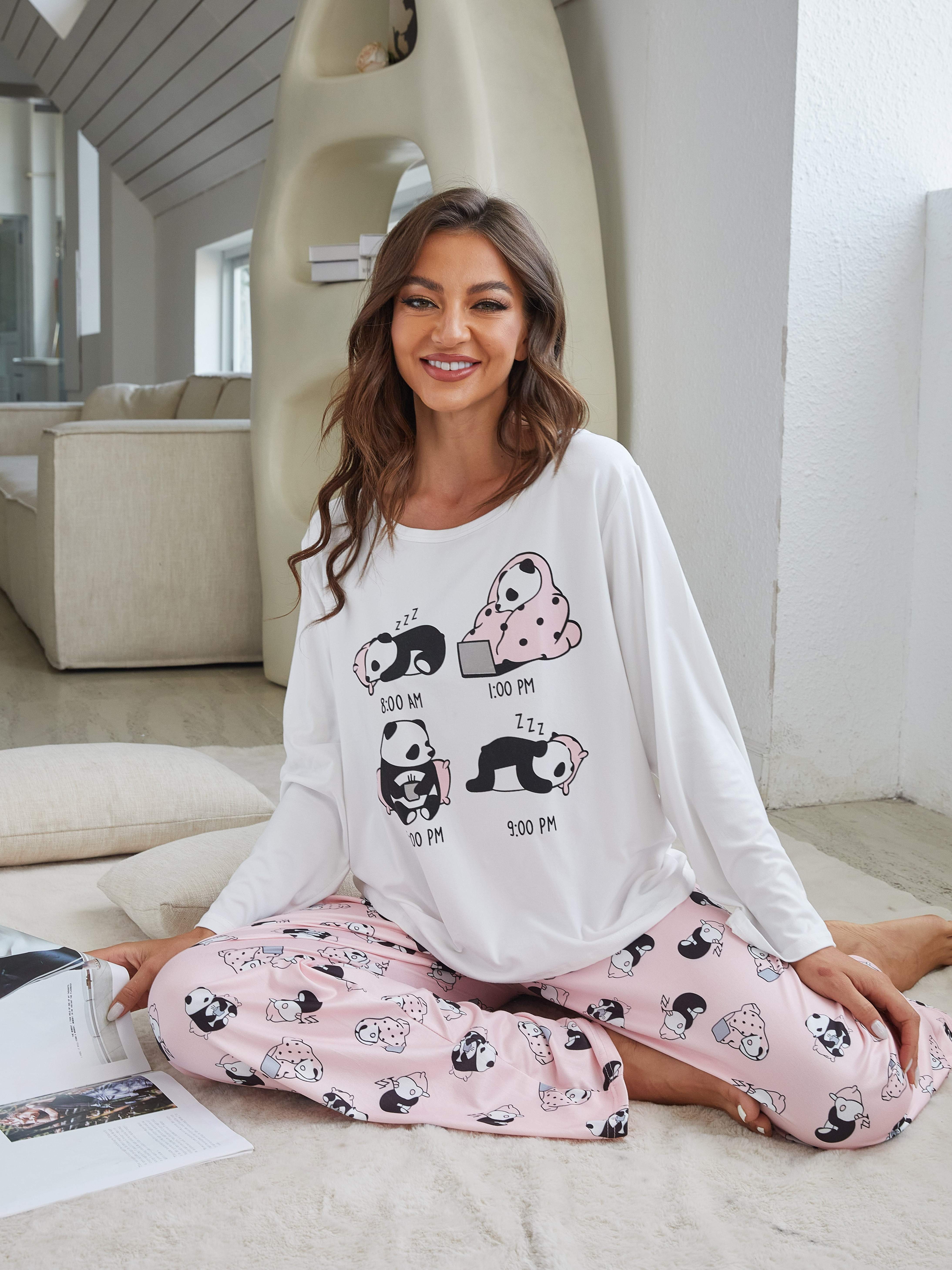 Cartoon Print Thickened Pajama Set Soft Warm Long Sleeve - Temu Canada