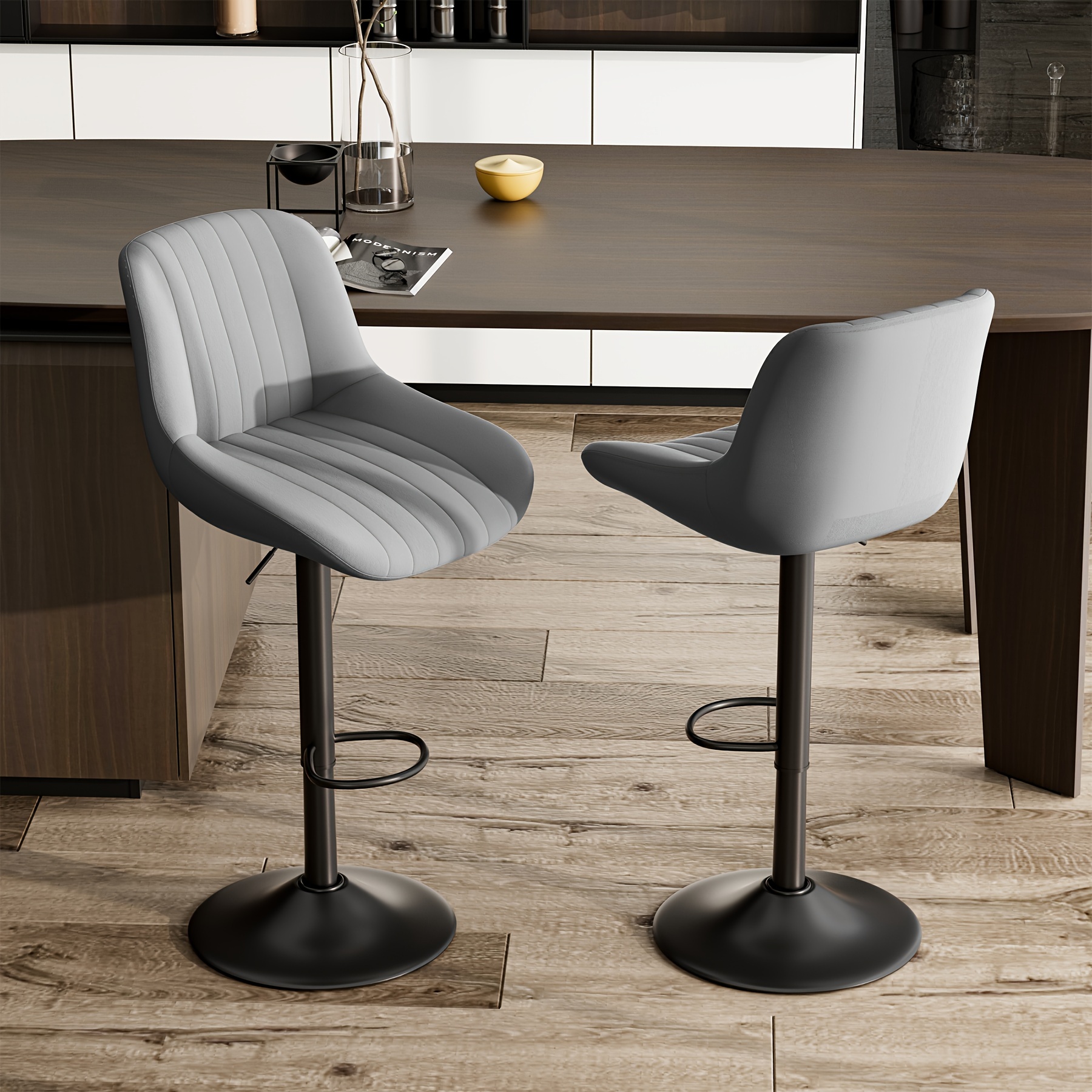 

Bar Stools, Adjustable Modern Swivel Bar Stools With Backs, Counter Height Performance Fabric Island Chairs For Home Kitchen