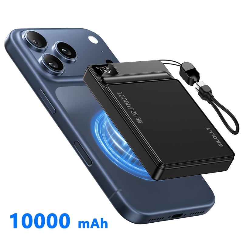 TEMU Bilolly Magnetic Wireless Power Bank, 5000mah/10000mah Portable Charger, 15w Wireless Charging, 22.5w Usb-c Fast Charging, Fold-out Stand,
