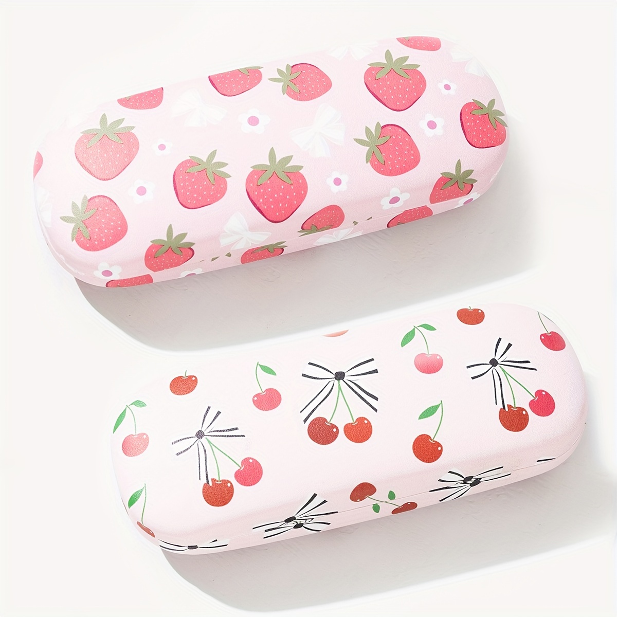 

Pink Strawberry Glasses Cases Cherry Print Design Style Girl Storage Portable Glasses Case