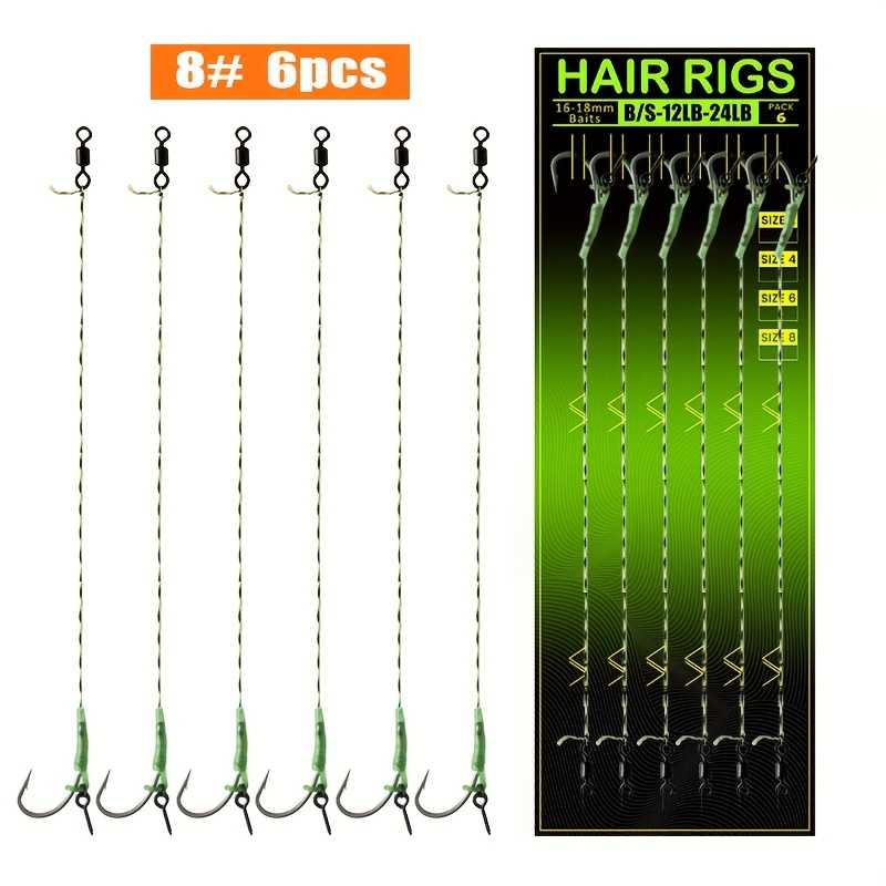 Set Of 6 Carp Fishing Hooks Featuring And Wire, Of Handling Weights Between 13.6 To 27.2 Kg (30 To 60 Lbs), In Sizes 2, 4, 6, And 8, Designed To Resist Corrosion For Feeder And European Fishing Gear